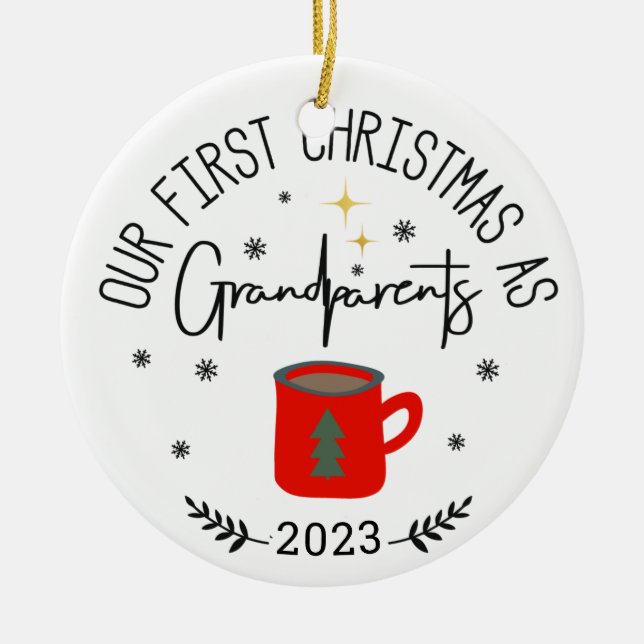 First Christmas Photo As Grandparents Coffee Cup Ceramic Ornament (Front)