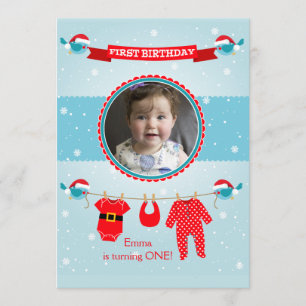 First Christmas Photo Birthday Party Invitation