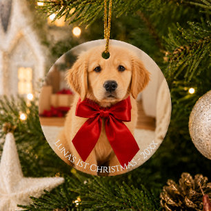 First Christmas Photo Golden Retriever Ceramic Ornament