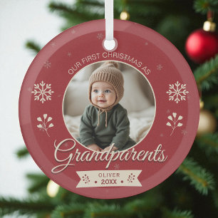 First Christmas Photo Grandparents Personalised Glass Tree Decoration