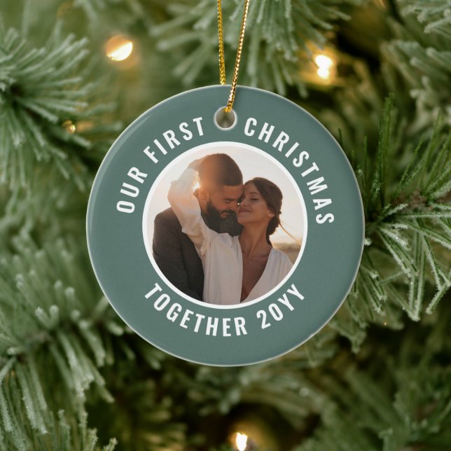 First Christmas photo modern minimal gift Ceramic Ornament (Tree)