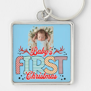 First Christmas photo Red/ Blue Personalize Key Ring