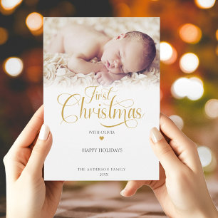 First Christmas Photo Script Heart  Holiday Card