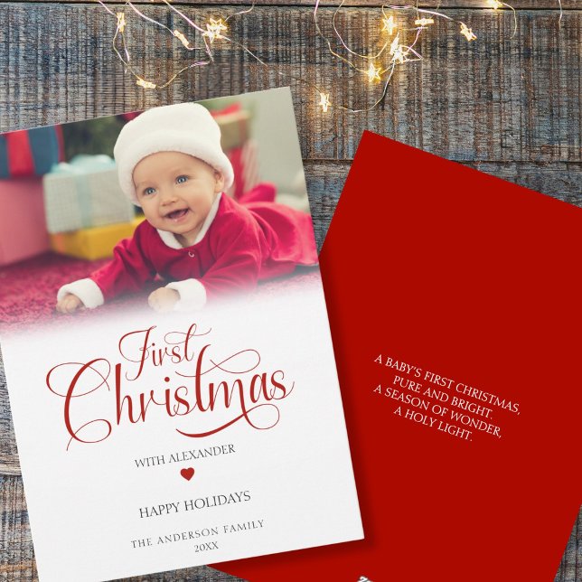 First Christmas Photo Script Heart  Holiday Card (Creator Uploaded)