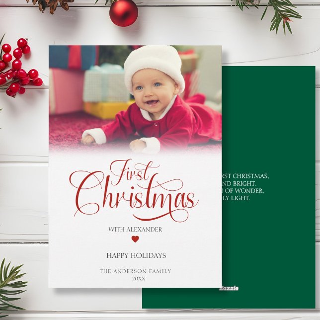 First Christmas Photo Script Heart Holiday Card (Creator Uploaded)