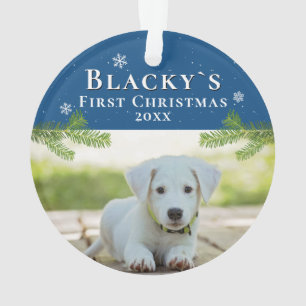 First Christmas Pine Blue Puppy Photo Ornament
