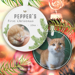First Christmas Pine Kitten Cat 2 Photo Keepsake Ornament
