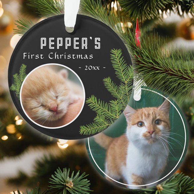 First Christmas Pine Kitten Cat 2 Photo Keepsake Ornament (Creator Uploaded)