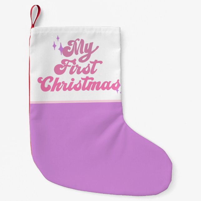 First Christmas Pink Purple Girls  Small Christmas Stocking (Front)