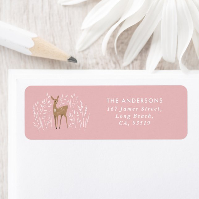 First Christmas pink reindeers delicate rustic Return Address Label (Insitu)