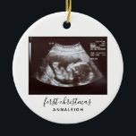First Christmas Pregnancy Ultrasound Baby Scan Ceramic Ornament<br><div class="desc">It's always a good time to share this exciting news with your nearest and dearest. Perfect Christmas gift idea for the grandma the rest of the family with an ultrasound photo ornament. Easily add the baby scan photo and a name by clicking the "Personalise" button Customise this unique announcement display,...</div>
