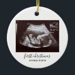 First Christmas Pregnancy Ultrasound Baby Scan Ceramic Ornament<br><div class="desc">It's always a good time to share this exciting news with your nearest and dearest. Perfect Christmas gift idea for the grandma the rest of the family with an ultrasound photo ornament. Easily add the baby scan photo and a name by clicking the "Personalise" button Customise this unique announcement display,...</div>