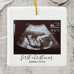 First Christmas Pregnancy Ultrasound Photo Custom Ceramic Ornament<br><div class="desc">It's always a good time to share this exciting news with your nearest and dearest. Perfect Christmas gift idea for the grandma the rest of the family with an ultrasound photo ornament. Easily add the baby scan photo and a name by clicking the "Personalise" button Customise this unique announcement display,...</div>