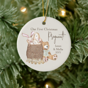 First Christmas Pregnant Teddy Bear Custom Photo Ceramic Ornament