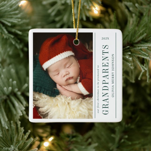 First Christmas Promoted Grandparents 2 Photos  Ceramic Ornament (Tree)