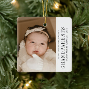 First Christmas Promoted Grandparents 2 Photos  Ceramic Ornament
