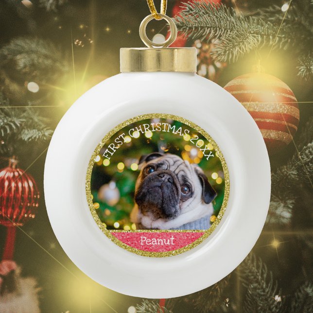 First Christmas Puppy Dog Ceramic Ball Ornament (First Christmas Puppy Dog Ceramic Ball Ornament ©Susanne Sachers - Sunny Mind Design)