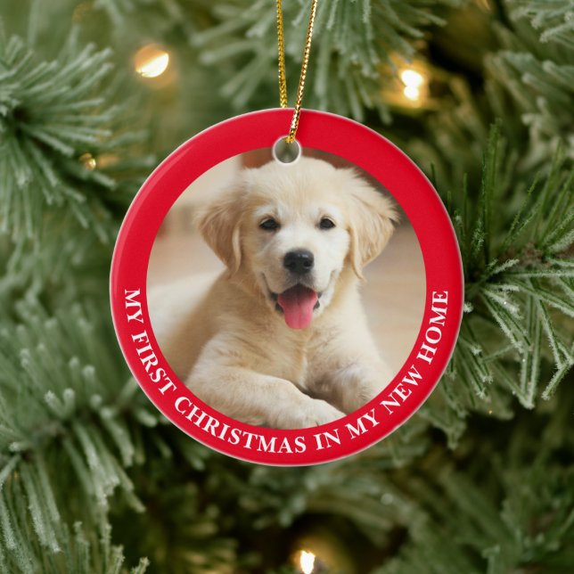First Christmas Puppy Dog Personalised Photo Ceramic Ornament (Tree)