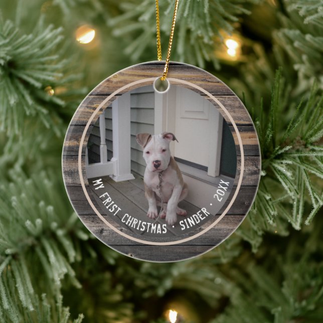 First Christmas Puppy Dog Pet Multi Photo Keepsake Ceramic Ornament (Tree)