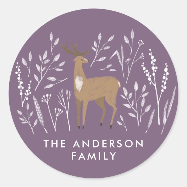 First Christmas purple reindeers delicate 1 photo Classic Round Sticker (Front)