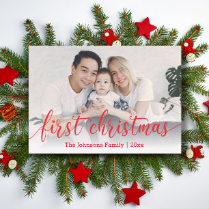 first christmas,red calligraphy,holiday photo  card