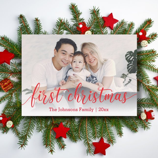 first christmas,red calligraphy,holiday photo  card (Creator Uploaded)