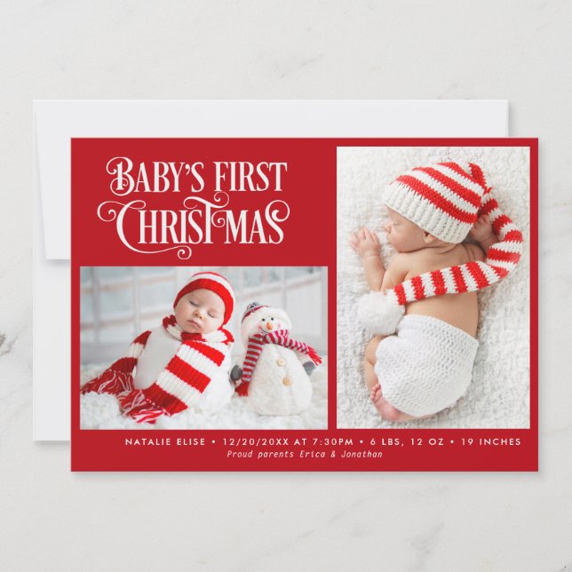FIRST CHRISTMAS red holiday birth announcement (Front)