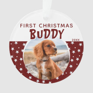 First Christmas Red Star Pattern Puppy Dog Photo Ornament