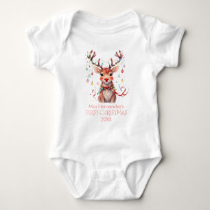 First Christmas Reindeer Christmas Festive Lights Baby Bodysuit