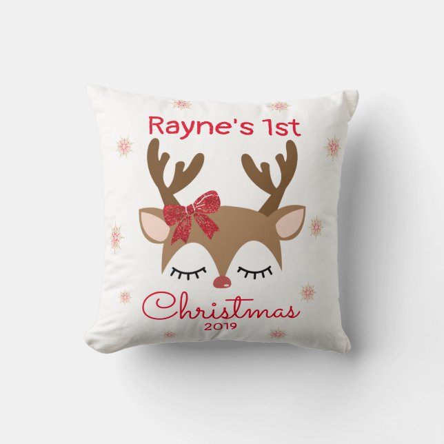 First Christmas Reindeer Pillow (Front)