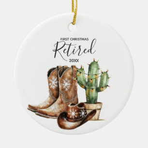 First Christmas Retired Cowboy Cactus Keepsake Ceramic Ornament