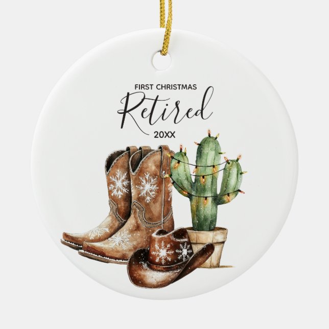 First Christmas Retired Cowboy Cactus Keepsake Ceramic Ornament (Front)