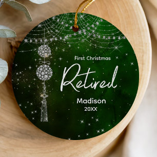 First Christmas retired elegant green glitter  Ceramic Ornament