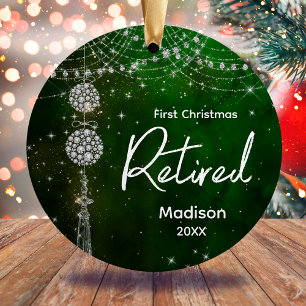 First Christmas retired elegant green glitter Ceramic Ornament