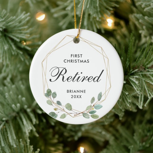 First Christmas Retired Modern Greenery Gold Frame Ceramic Ornament (Tree)