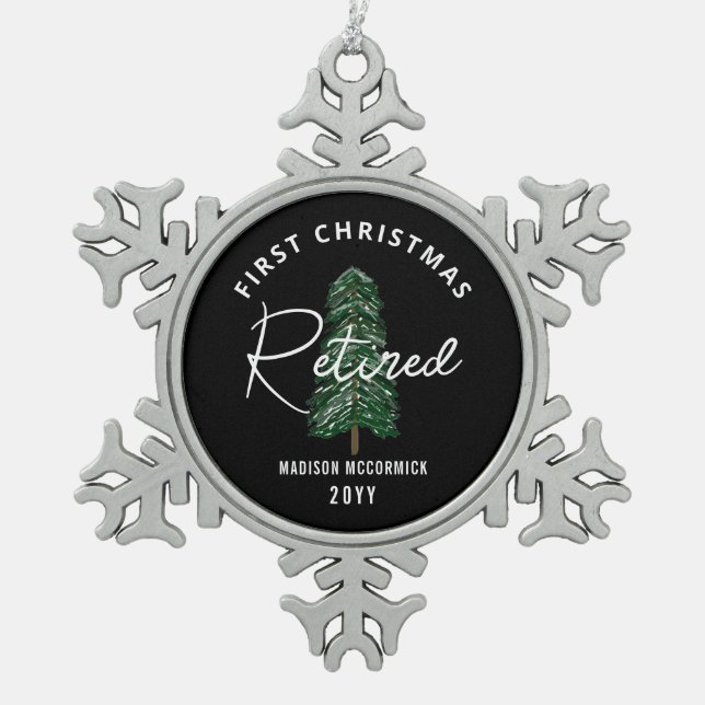 First Christmas Retired Personalised Snowflake Pewter Christmas Ornament (Front)