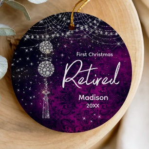 First Christmas retired purple silver faux glitter Ceramic Ornament