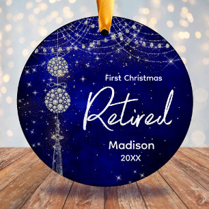First Christmas retired royal blue faux rhinestone Ceramic Ornament