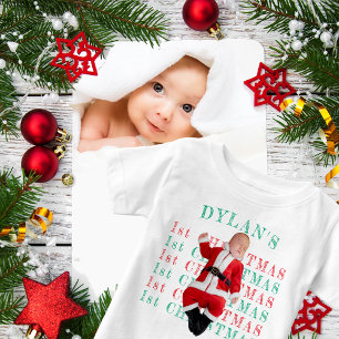 FIRST CHRISTMAS Santa 1st Christmas Custom Photo Baby T-Shirt