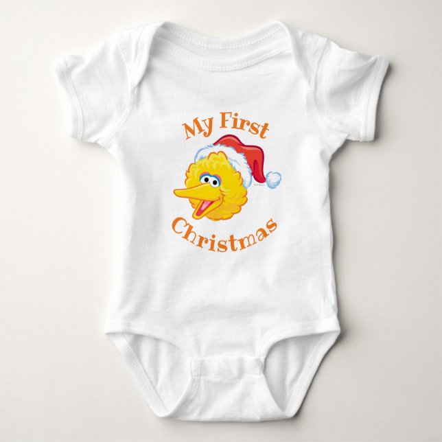 First Christmas Santa Hat Big Bird Baby Bodysuit (Front)