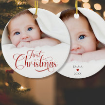 First Christmas Script 2 Photos Ornament