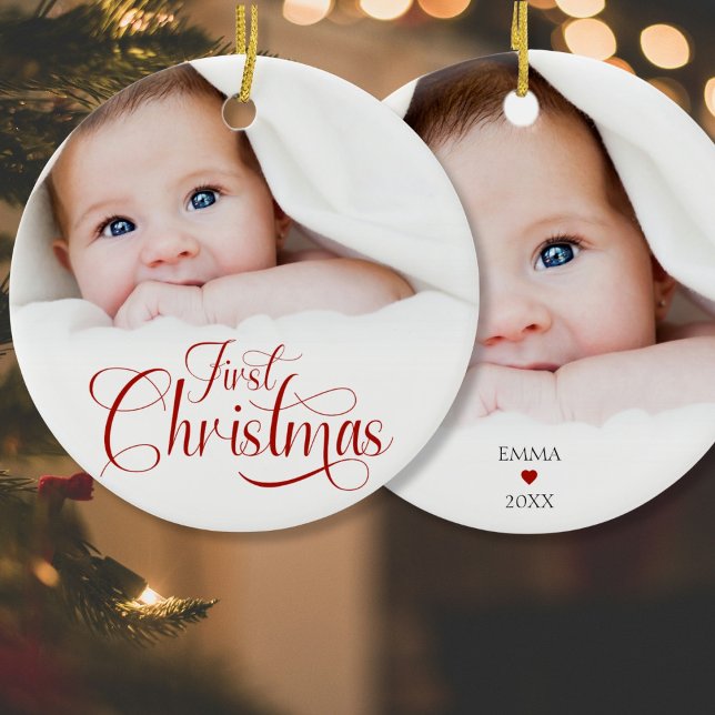First Christmas Script 2 Photos Ornament (Creator Uploaded)