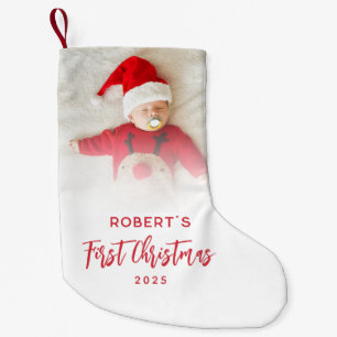 First Christmas Script Baby Photo Custom Small Christmas Stocking