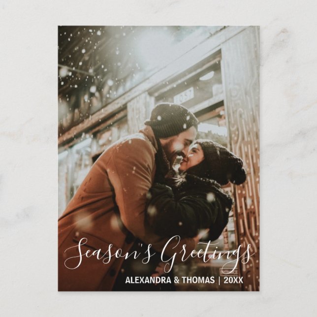 First Christmas Season's Greetings Married | PHOTO Holiday Postcard (Front)