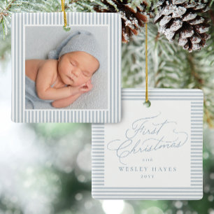 First Christmas seersucker frame cute photo Ceramic Ornament