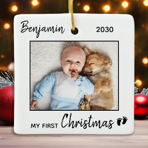 First Christmas Simple Customised Cute Baby Photo Ceramic Ornament