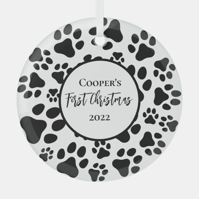 First Christmas Simple Cute Puppy Paws Glass Tree Decoration (Front)