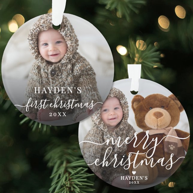 First Christmas Simple Script Baby Photo Ornament (First Christmas Simple Script Baby Photo Ornament )
