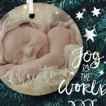 First Christmas Simple Script Custom Baby Photo Ceramic Ornament<br><div class="desc">This simple and classic design is composed of serif typography and add a custom photo and year.</div>