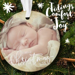 First Christmas Simple Script Custom Baby Photo Ornament<br><div class="desc">This simple and classic design is composed of serif typography and add a custom photo and year.</div>